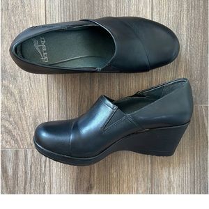 Dansko Womens Clogs Black Leather Wedge Heel EUR 37